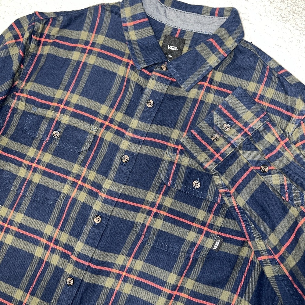Vans Westminster Shirt Men's Size‎ L Blue Plaid Flannel Classic Fit Button Down